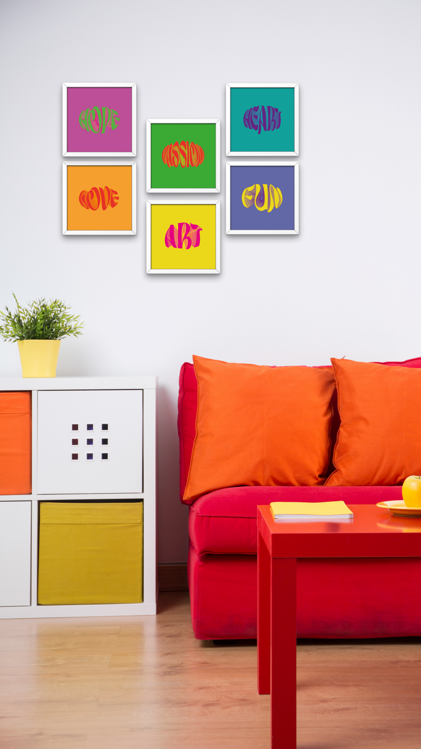 Colorful Word Beyaz Çerçeveli Tablo 25x25